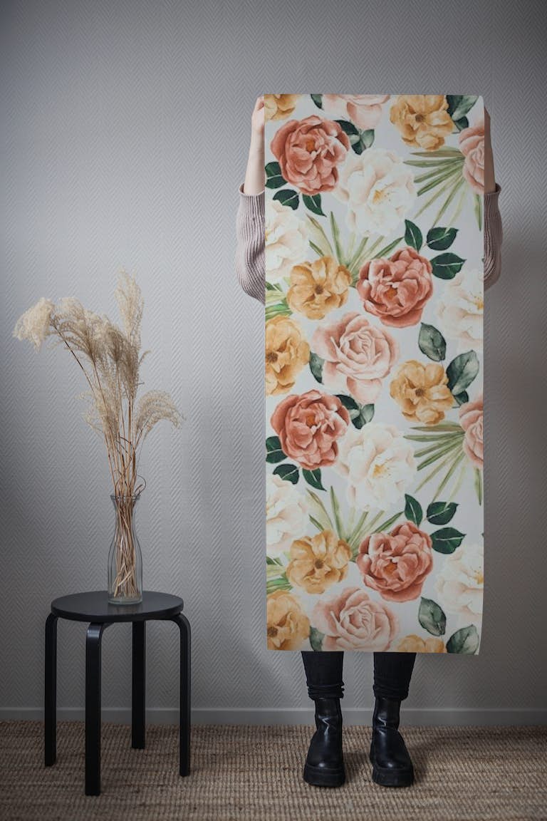 Large watercolor flowers wallpaper roll