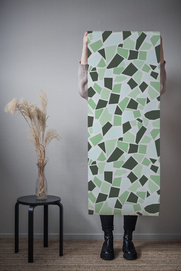Mosaic art 1 green wallpaper roll