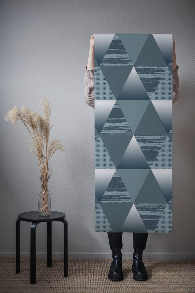Triangles in Slate Grey White wallpaper roll