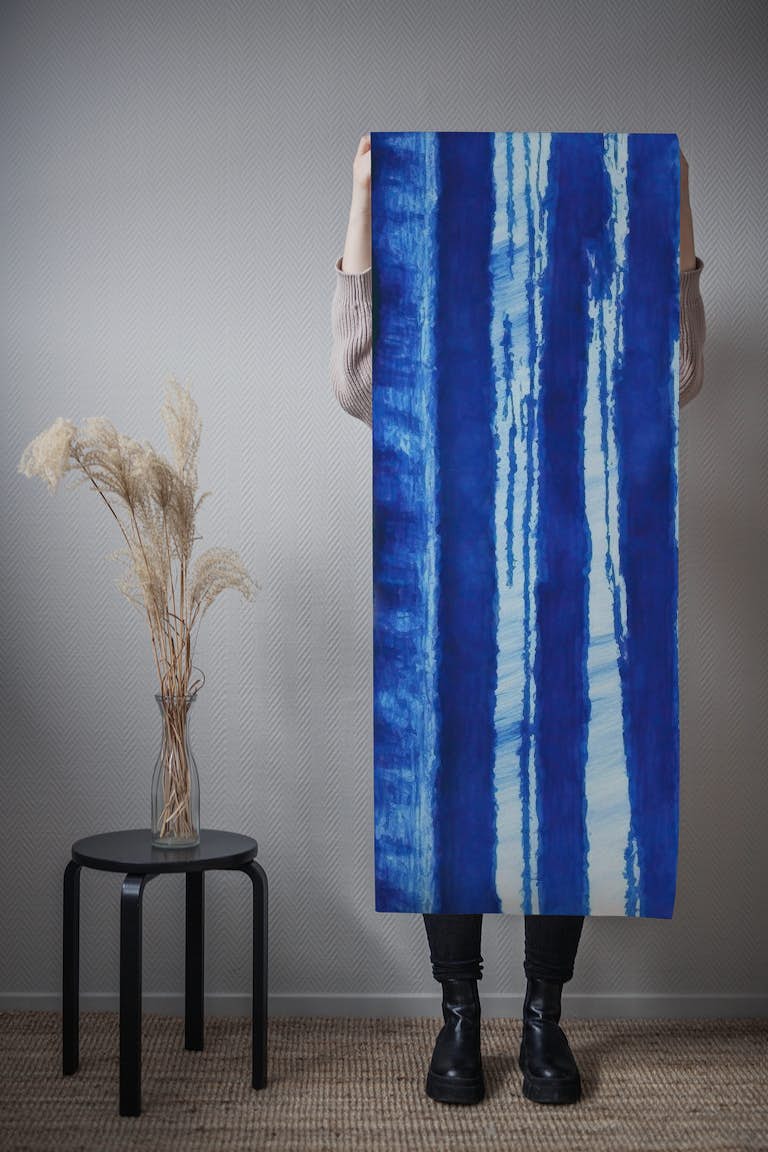 Indigo Blue Watercolor Stripe behang roll
