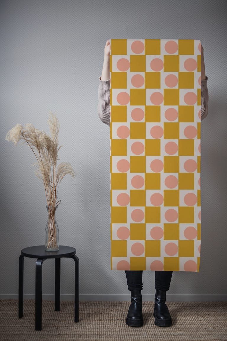 Geometric Shapes in Goldenrod and Blush Pink tapet roll