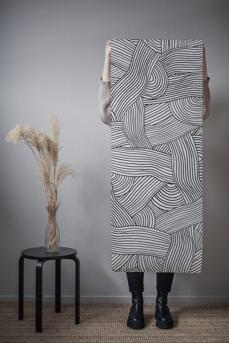 Monochromatic Abstract Handmade Lines and Stripes tapet roll