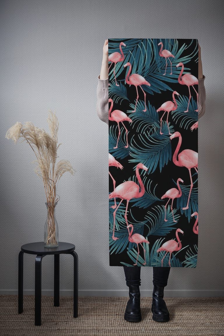 Summer Flamingo Palm Night 1a wallpaper roll