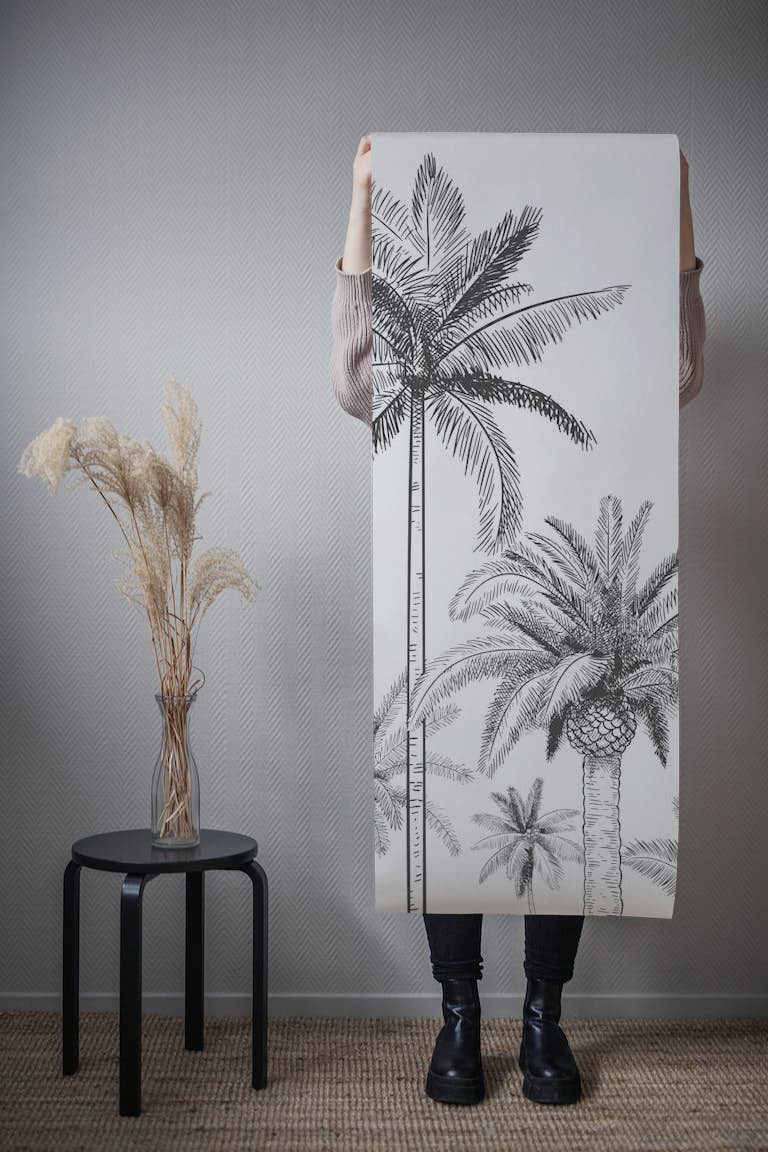TREE PALMS WHITE wallpaper roll