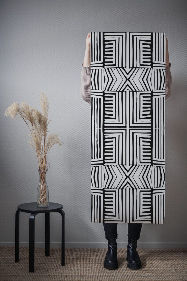 Black And White African Inspired Tribal Art II tapeta roll