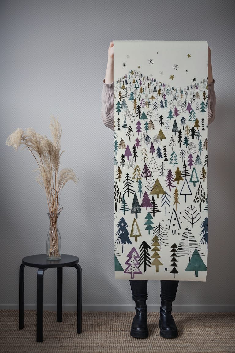 Forest Mountain Trees Stars tapety roll