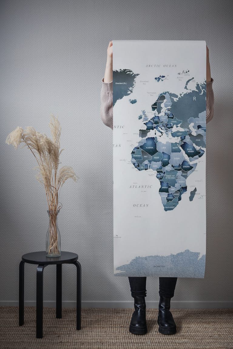 Blue World Map wallpaper roll