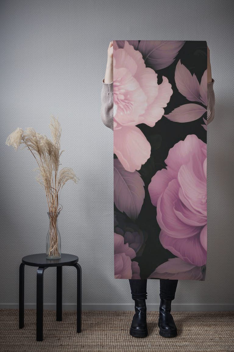 Opulent Baroque Flowers Moody Botanical Art Pink tapet roll
