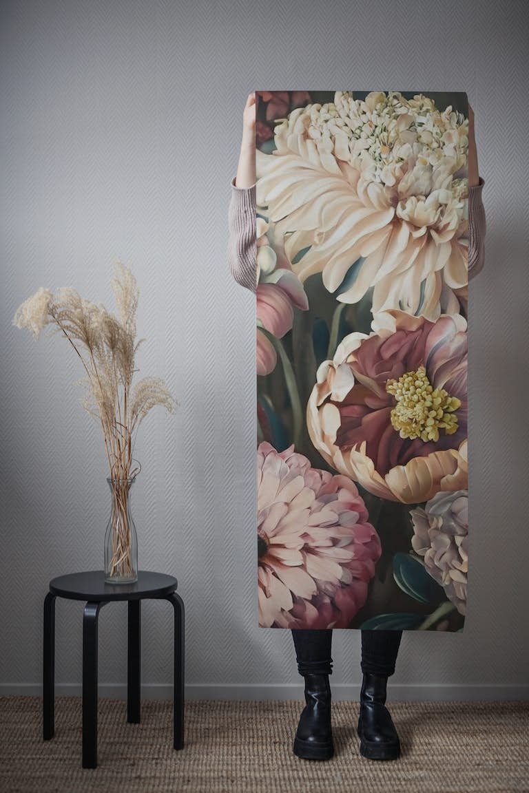 Fall floral on black behang roll