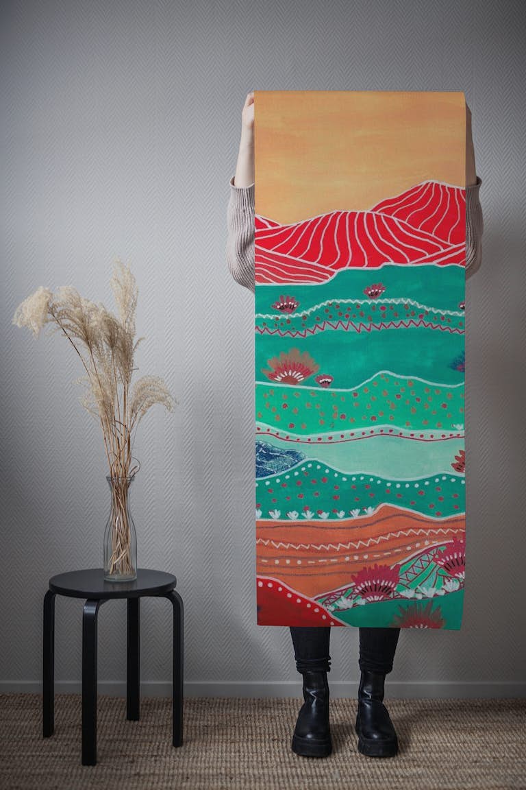Boho Landscape And Red Mountains papel pintado roll