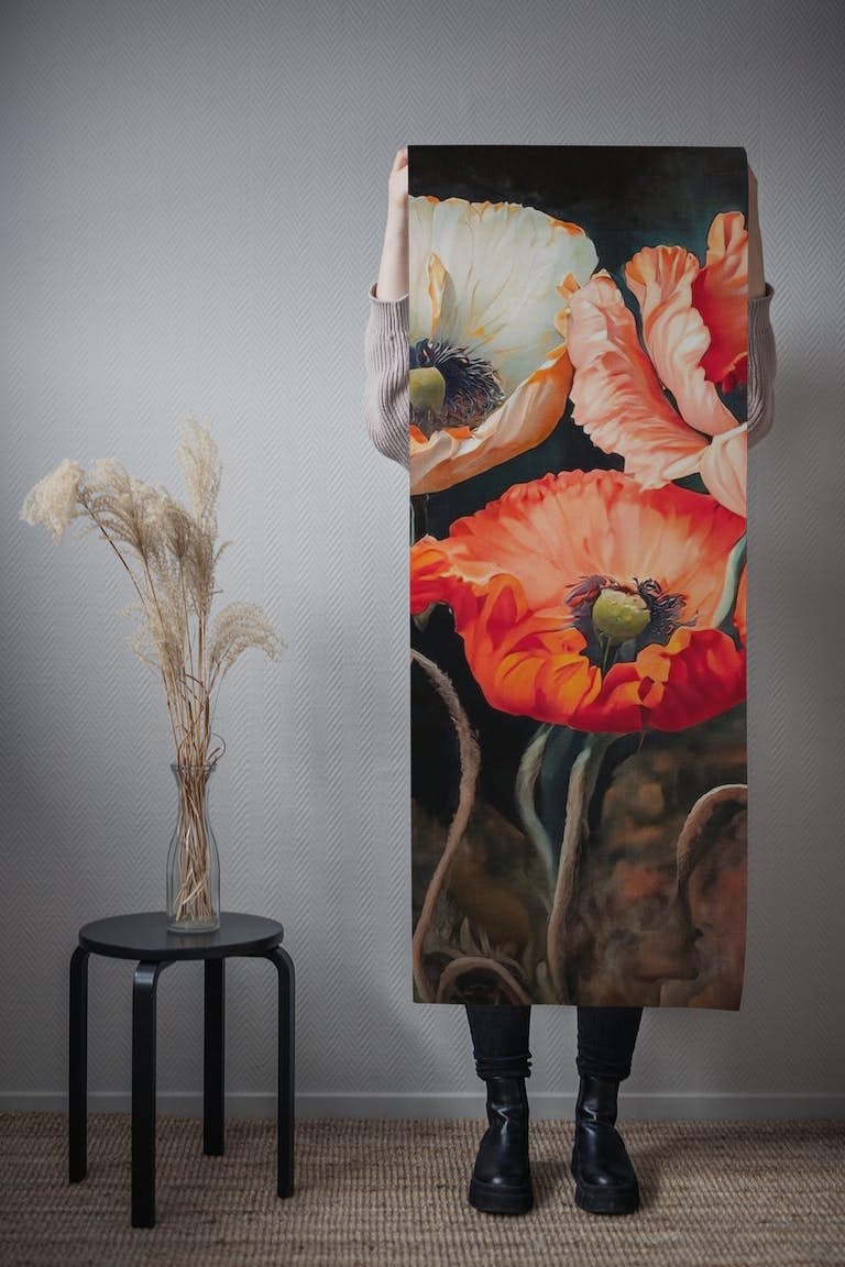 Red vintage poppies tapeta roll