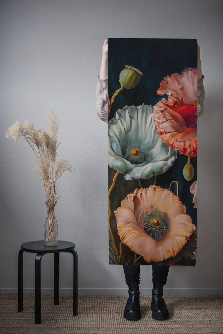 Huge baroque poppies flowers ταπετσαρία roll