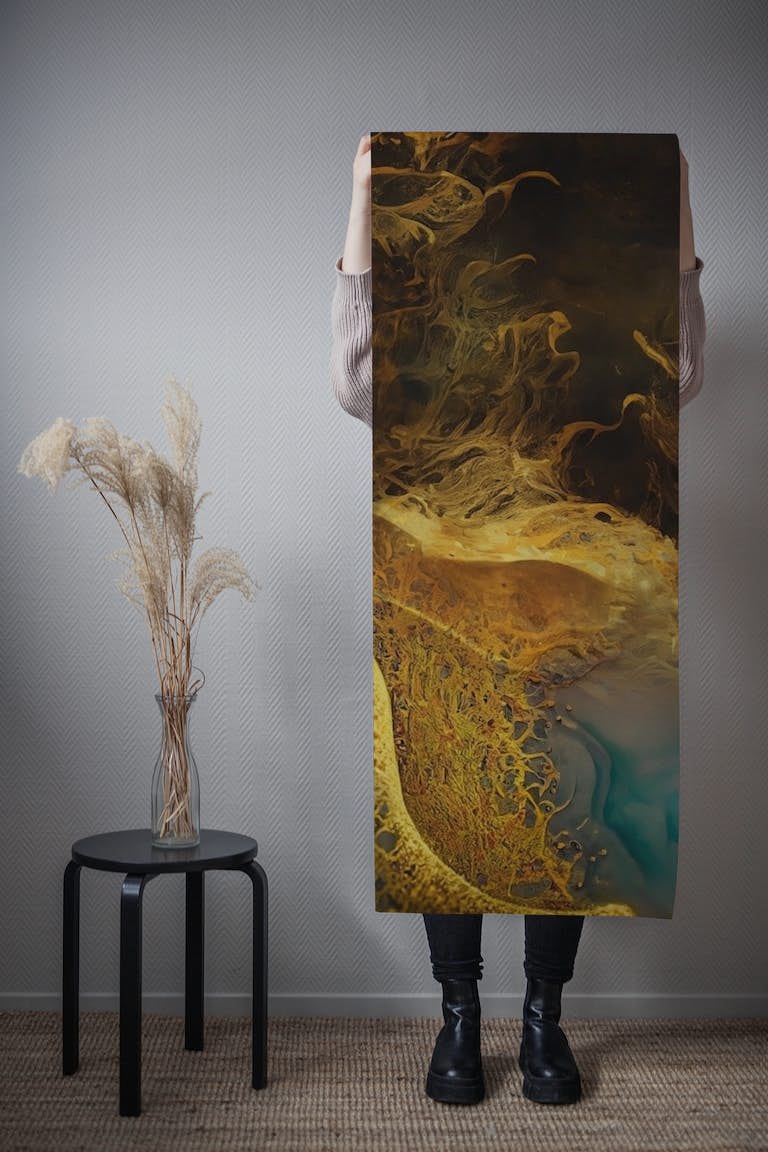 Golden fluid structure papel pintado roll