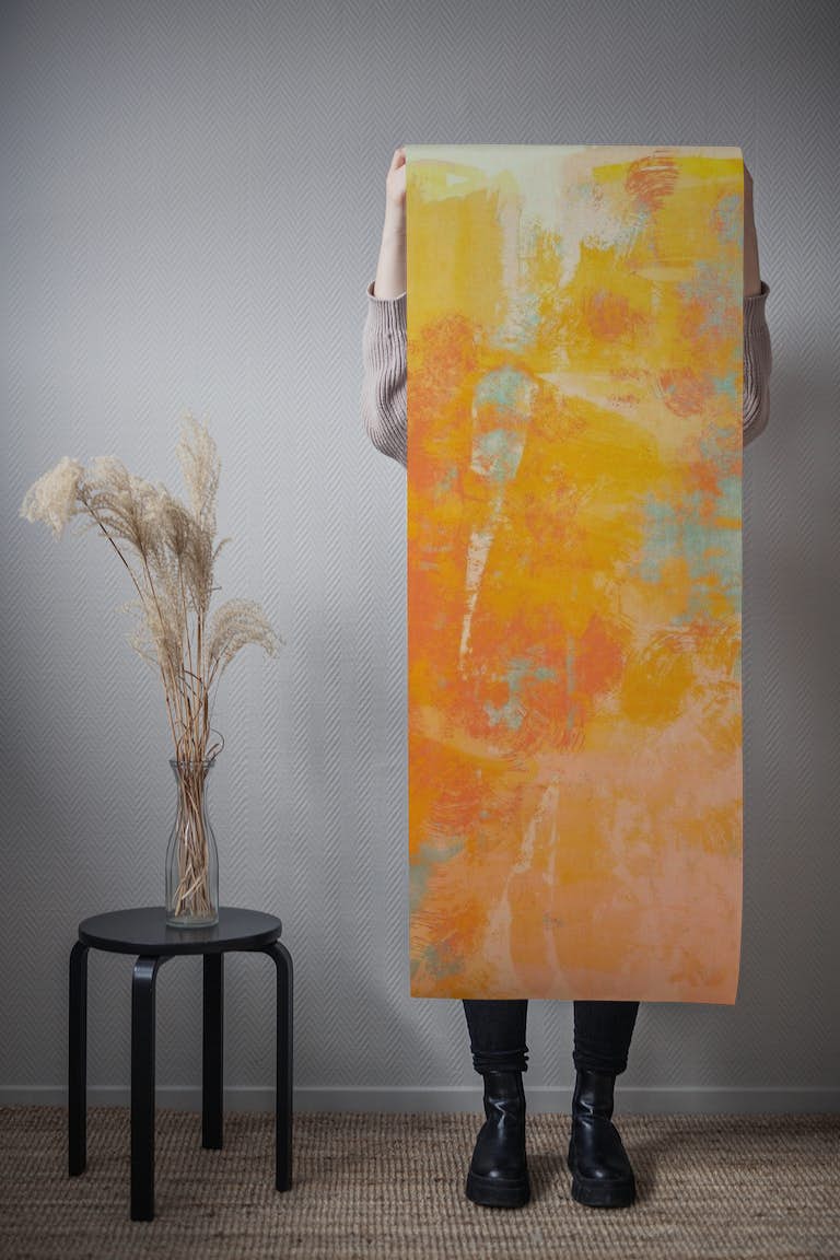Watercolor coral orange grunge texture behang roll