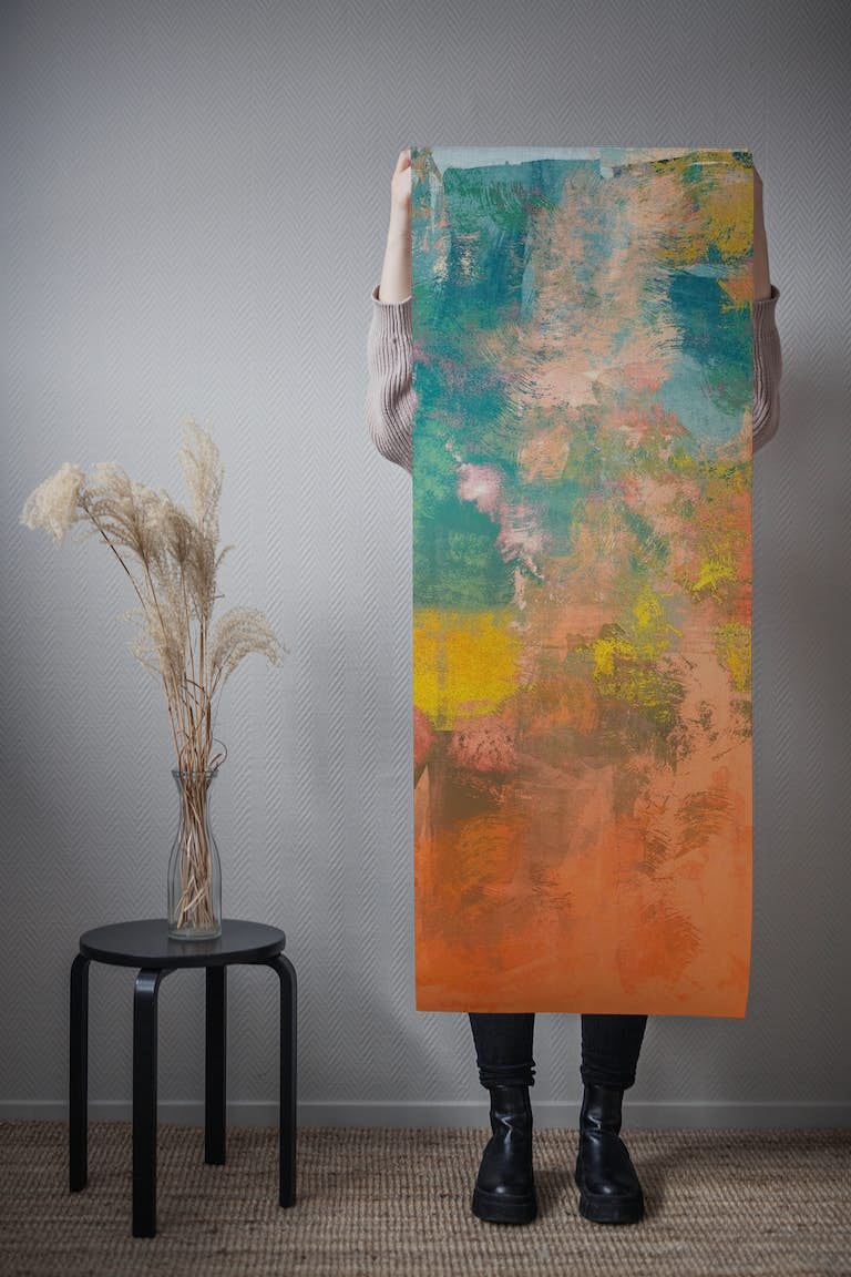 Luxury grunge dream in gold rust and mint behang roll