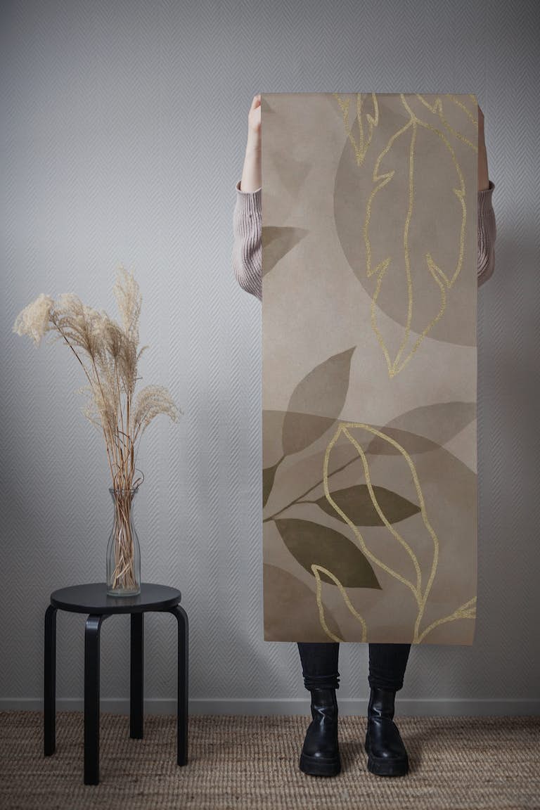 Leafy Elegance Brown Gold wallpaper roll