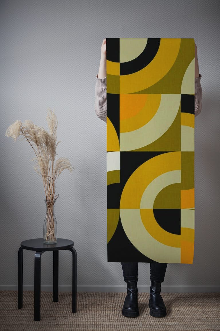 Mid-Century Arcs and Checkers, Mustard-Yellow papel pintado roll