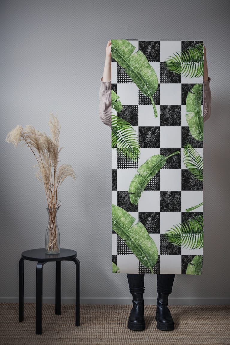 Banana leaves chess papel de parede roll