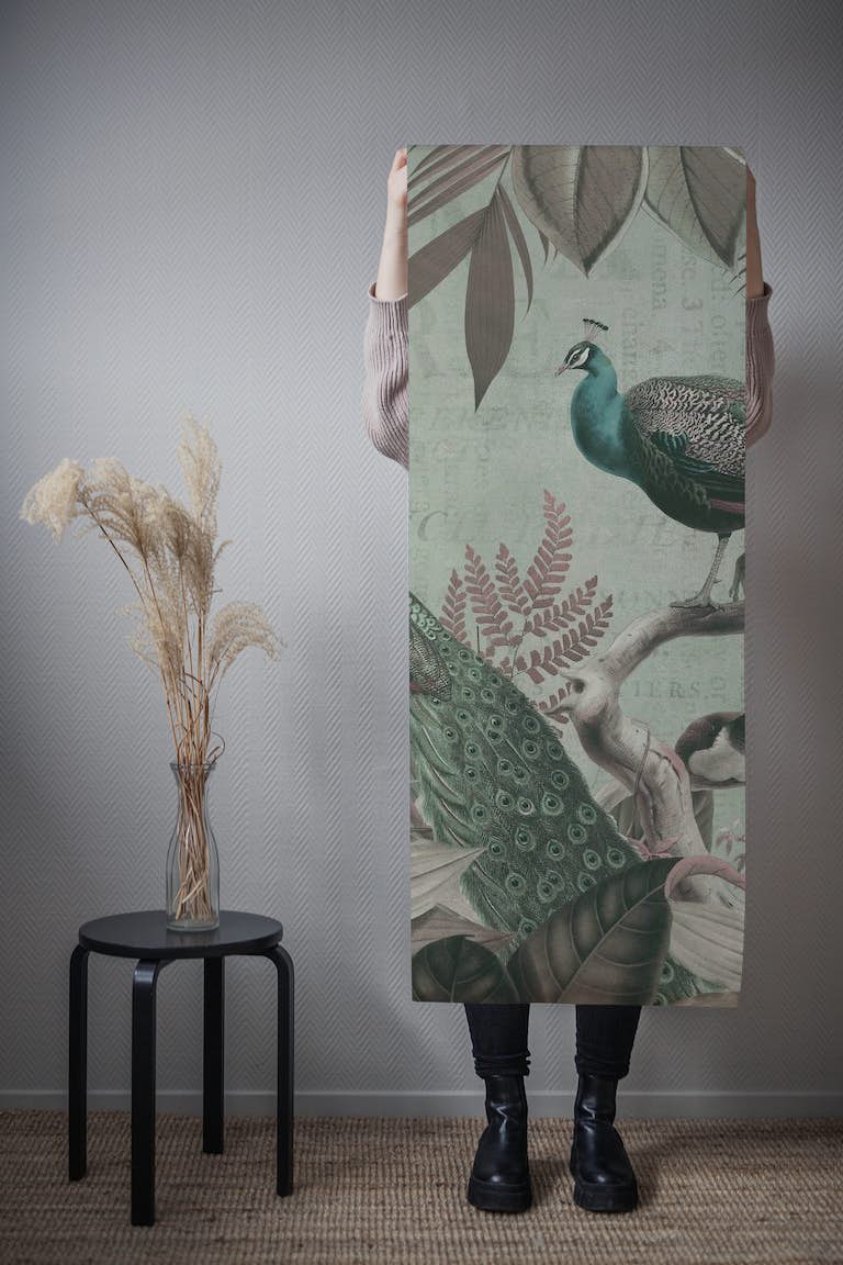 Majestic Peafowls In The Jungle Vintage Art wallpaper roll