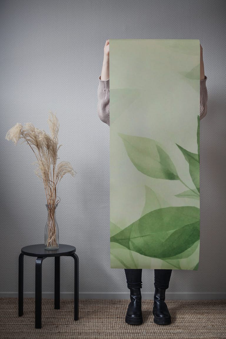 Botanical Serenity Green Leaves tapety roll