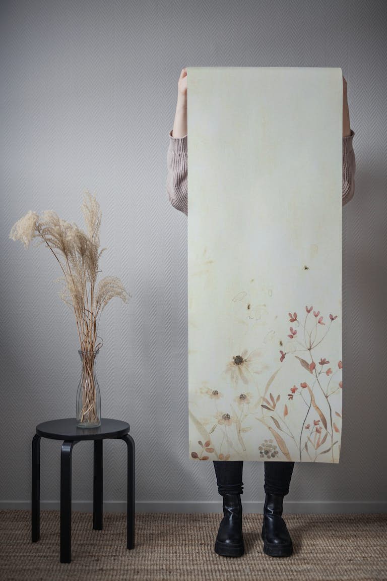 Neutral botanicals watercolor floral mural tapete roll