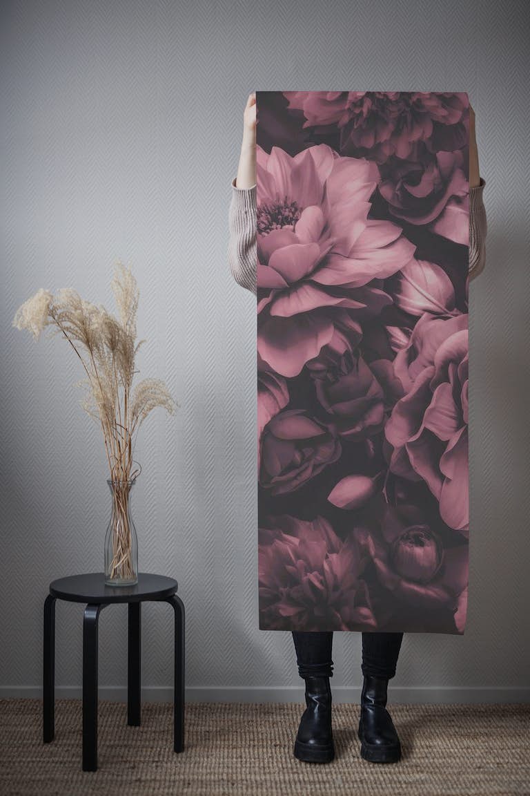 Opulent Baroque Flowers Moody Matte Pink papel pintado roll
