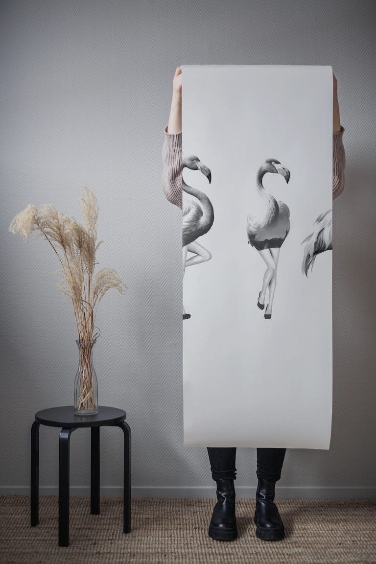 Cheeky Flamingos in black white grey papiers peint roll