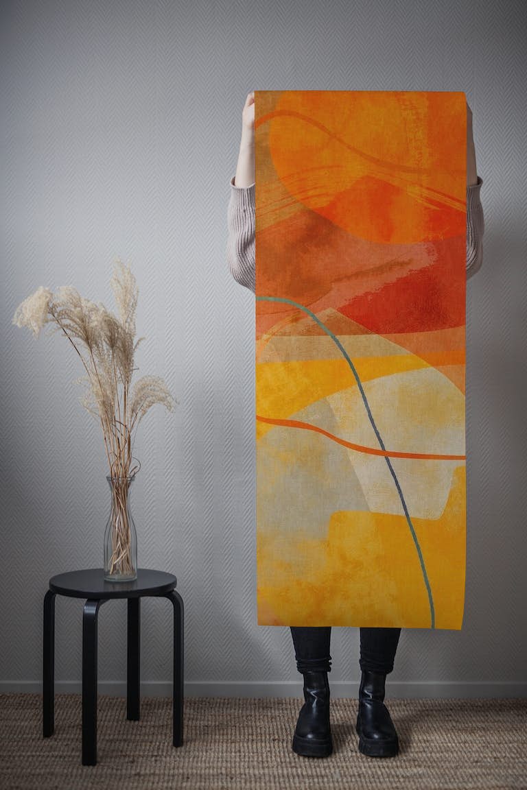 Abstract composition yellow orange behang roll