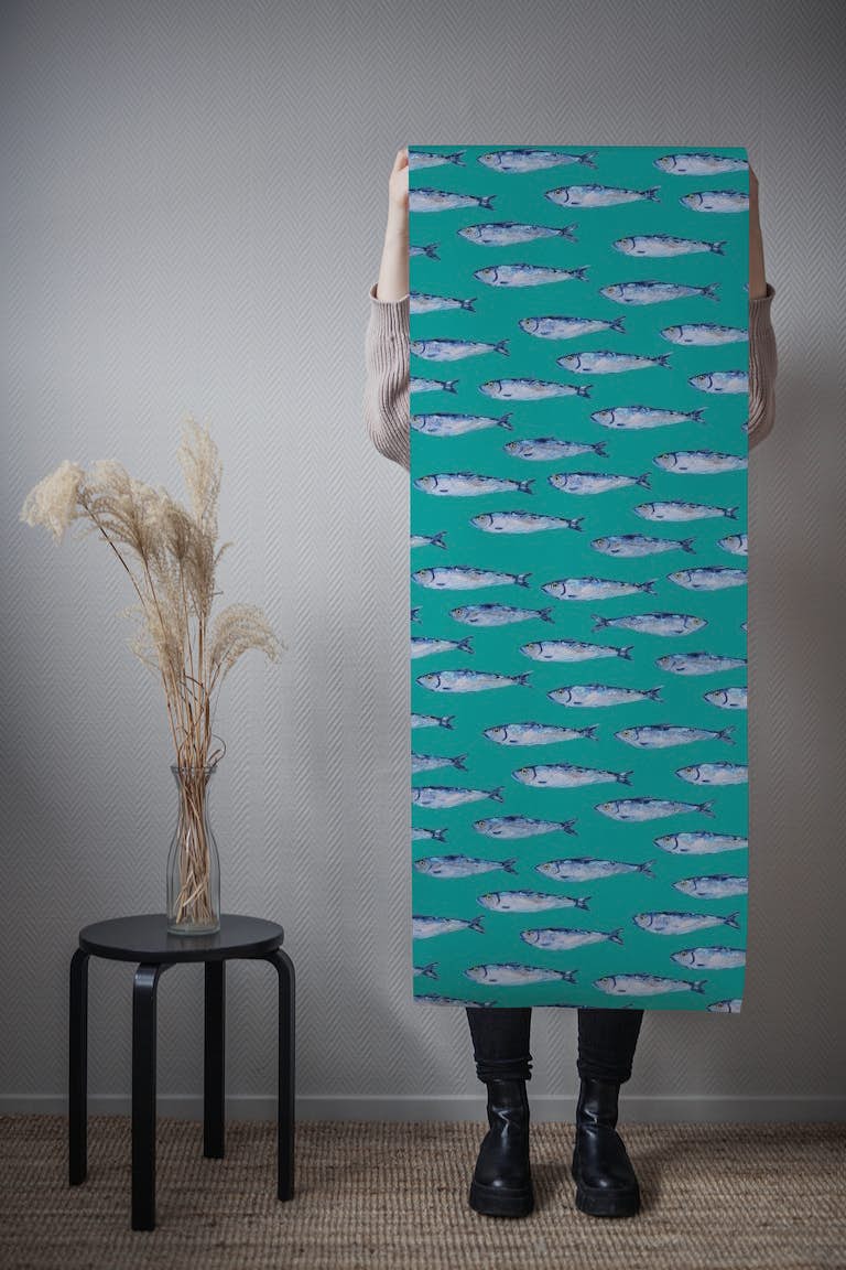 Shimmering Sardines on Teal ταπετσαρία roll