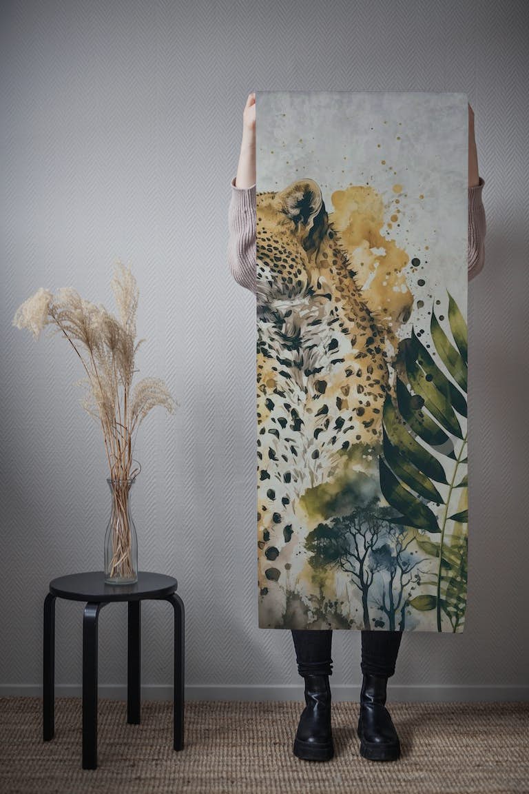 Cheetah Jungle Wildlife Painting papel de parede roll