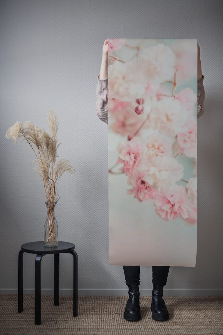Flowers Pastel Pink and White papel de parede roll