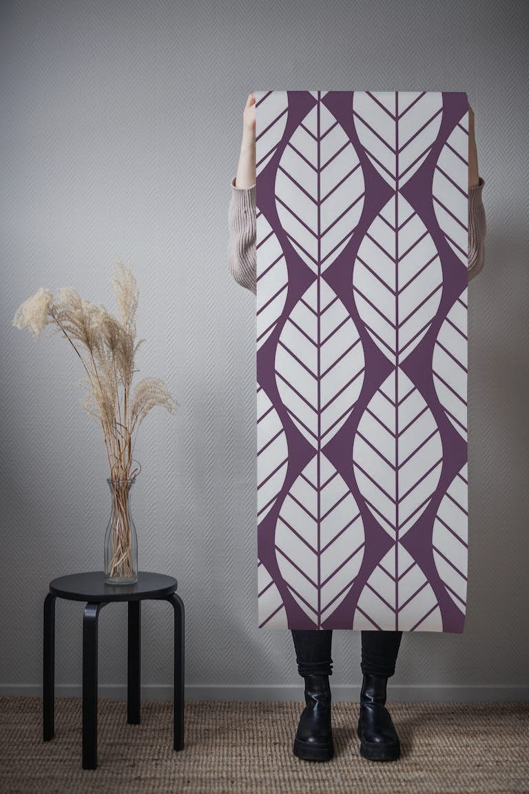 Modern leaves pattern in purple wallpaper roll