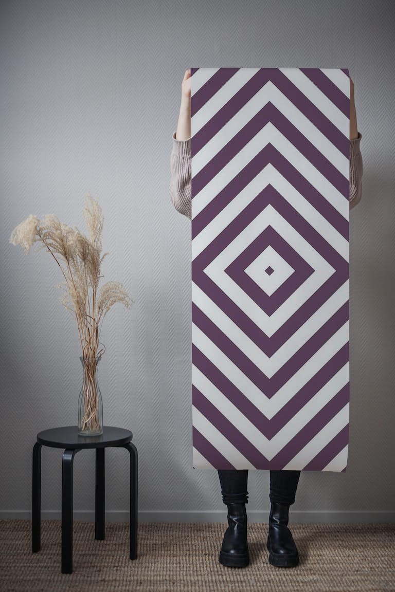 Purple white geometric square pattern tapet roll