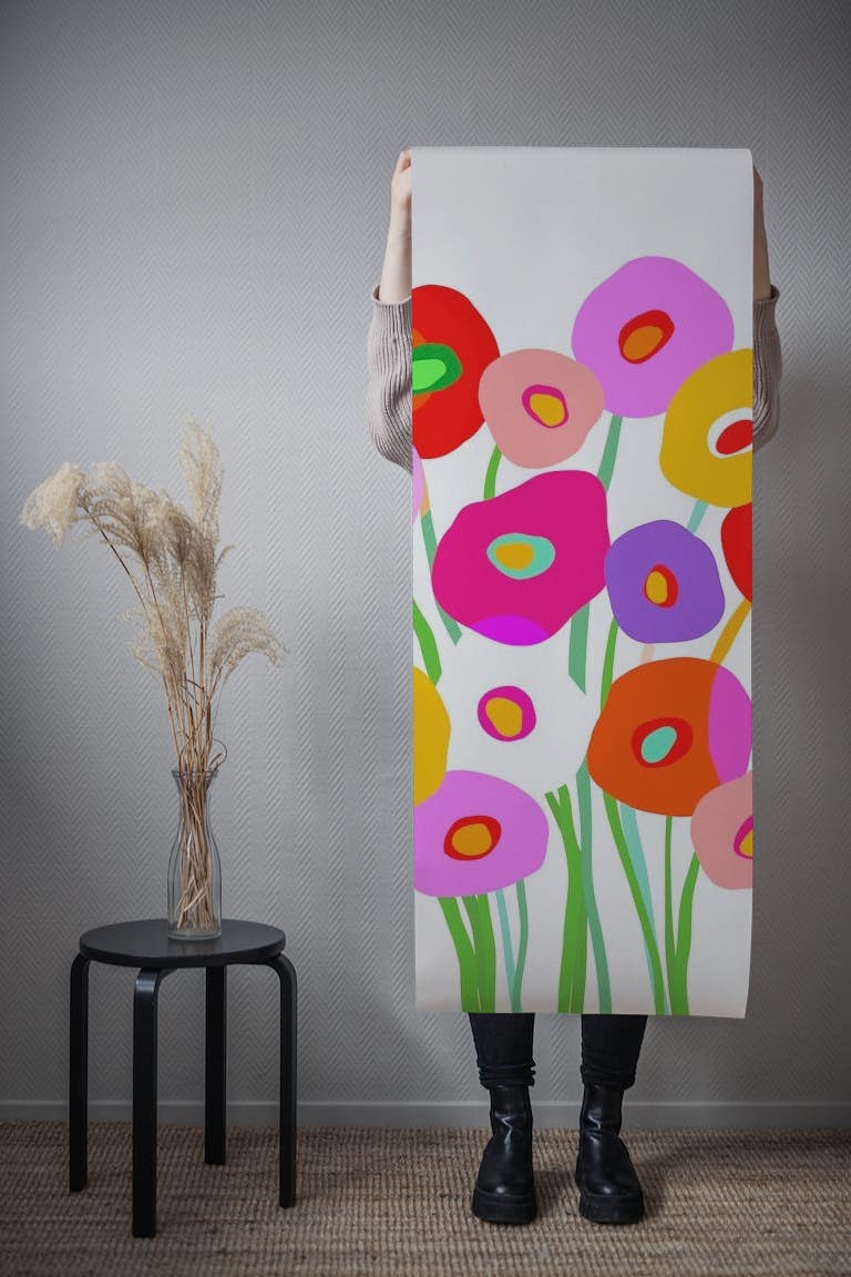 Happy Blooms on White papel pintado roll