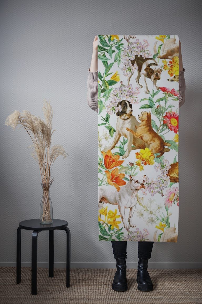 Doggies and Florals papel pintado roll