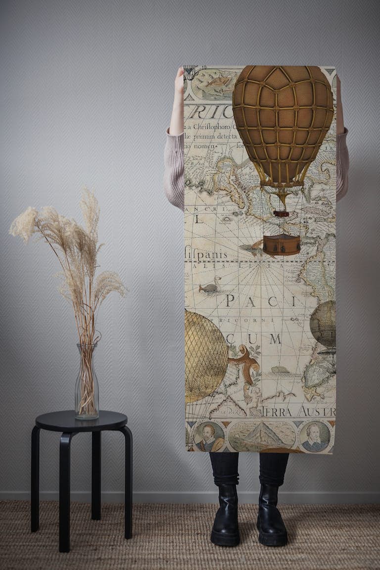 The Americas Antique World Map Steampunk Hot Air Balloon Vintage Travel ταπετσαρία roll