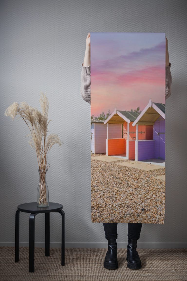 Multicolored Beach huts behang roll