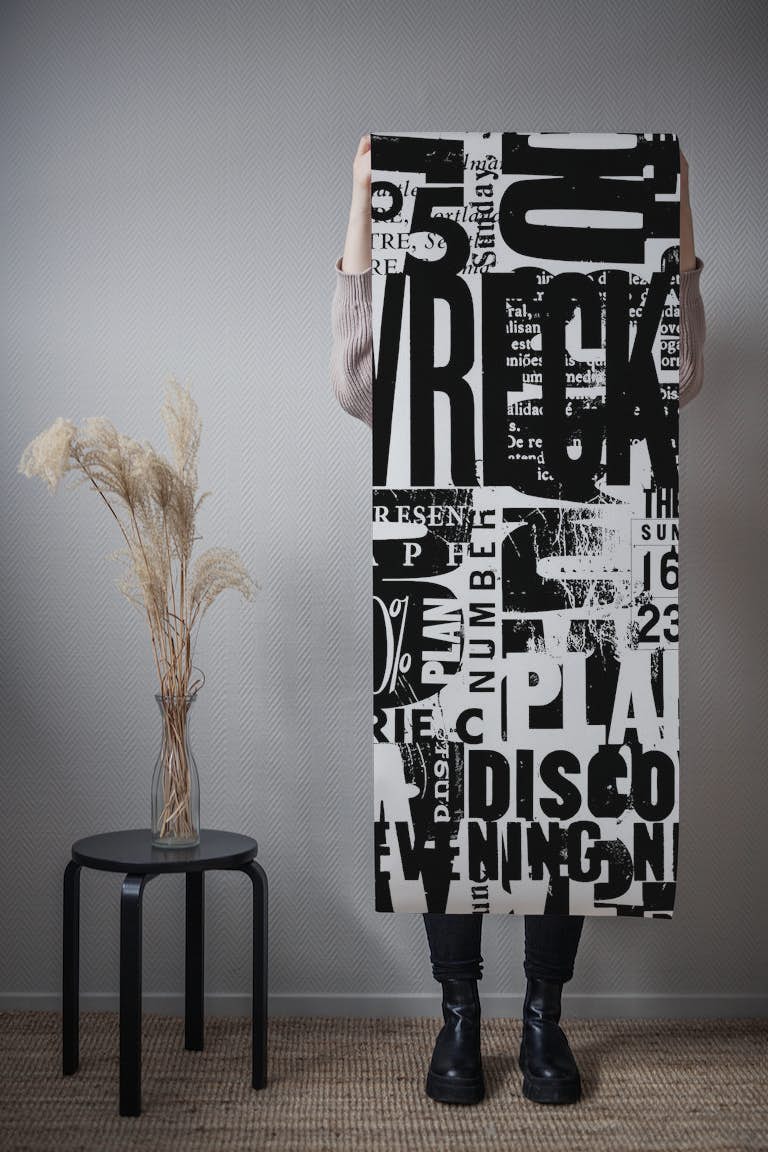 Urban Style Grunge Typography With Letters And Numbers Black And White papel de parede roll
