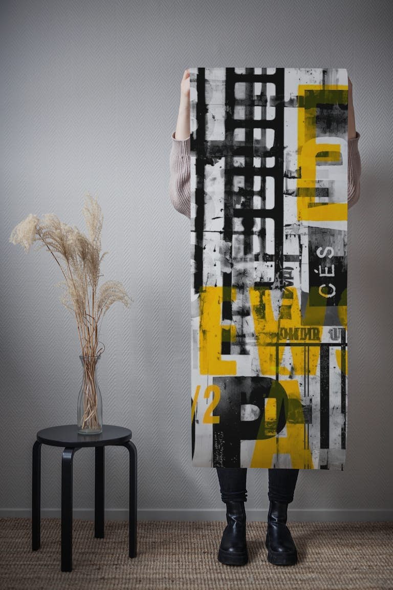 Grunge Typo Street Art Black White Yellow tapetit roll