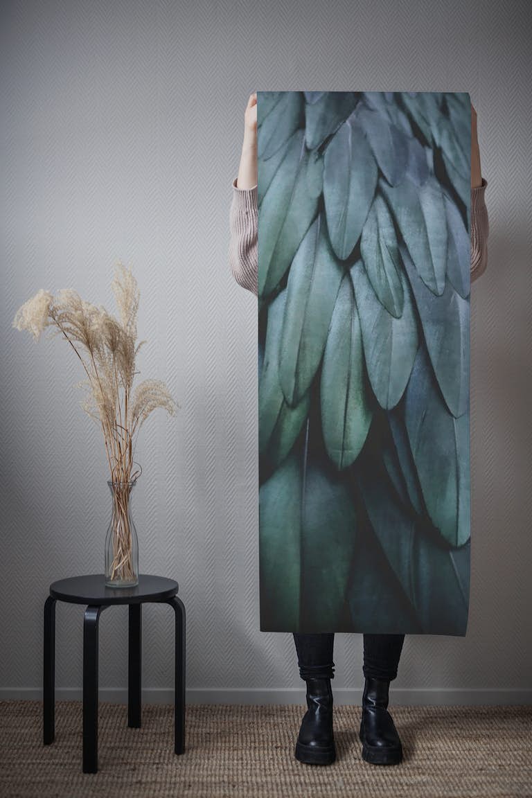 DARK FEATHERS TEAL by MS tapet roll
