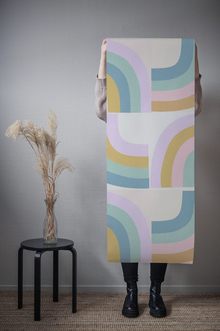Retro Rainbow Deco Tiles • MURAL Teal and Lilac tapeta roll