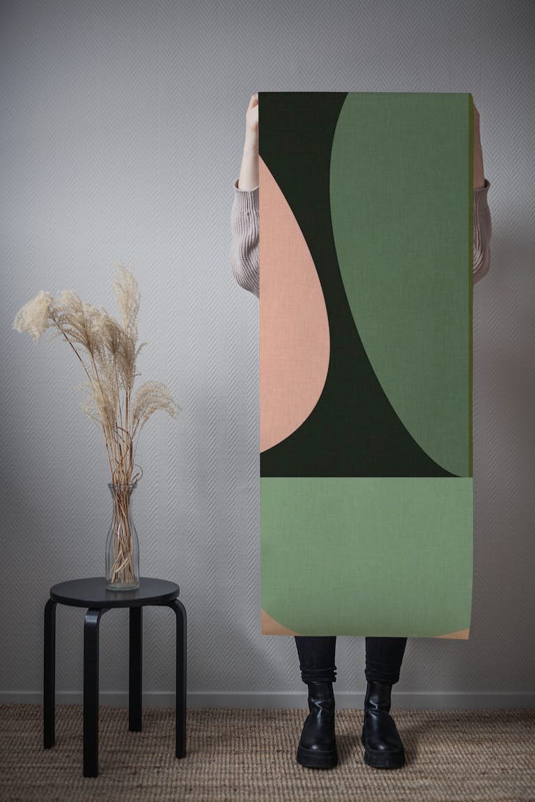 Sage green terracotta geometric shape behang roll