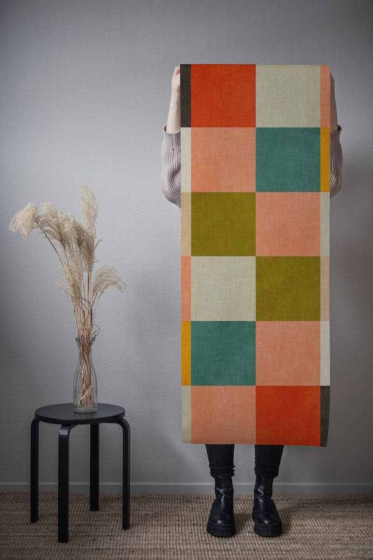 Happy colored midcentury checker geometry wallpaper roll