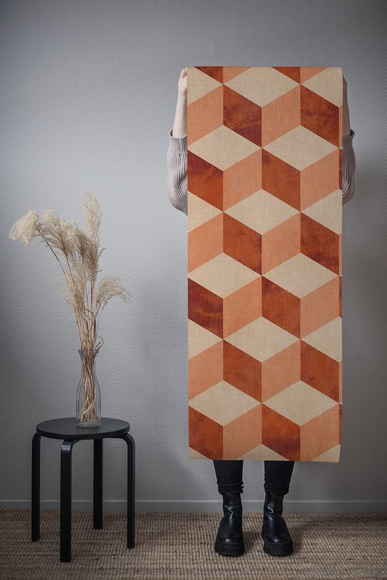 Checker cube pattern rusty earthtone wallpaper roll