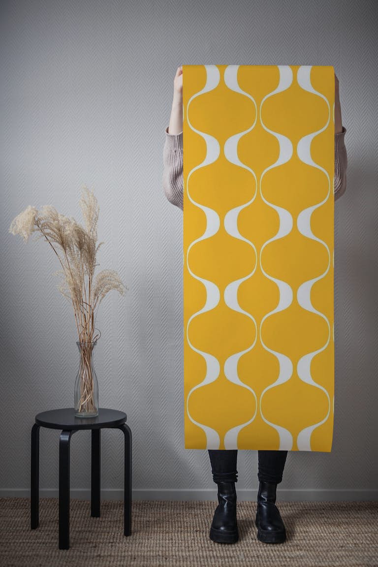 Mustard Retro Abstract Geo Waves tapety roll
