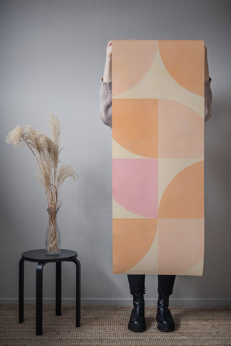 Mid mod retro shapes peach fuzz wallpaper roll