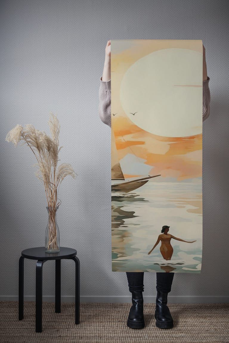 Beach Vintage Woman Impressionism papel pintado roll