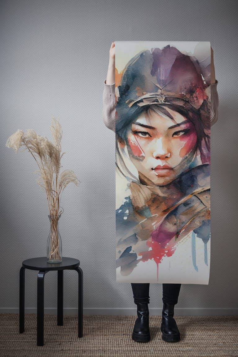 Watercolor Asian Warrior Woman #3 wallpaper roll