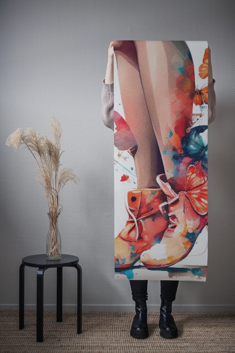 Watercolor Butterfly Woman Legs #1 tapet roll