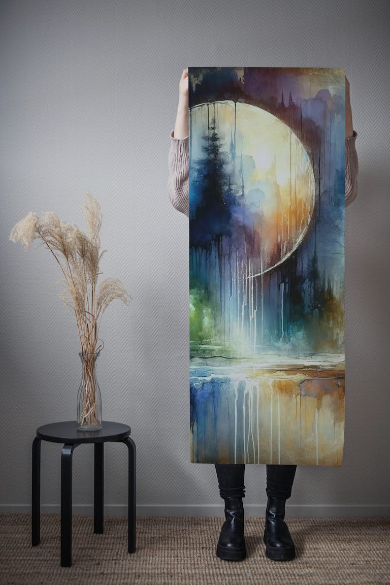 Watercolor Abstract Forest At Moonlight behang roll
